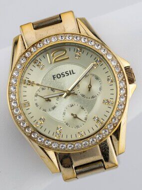 Fossil Riley ES3203 Crystal Bezel Multifunction Quartz Women's Watch New Battery